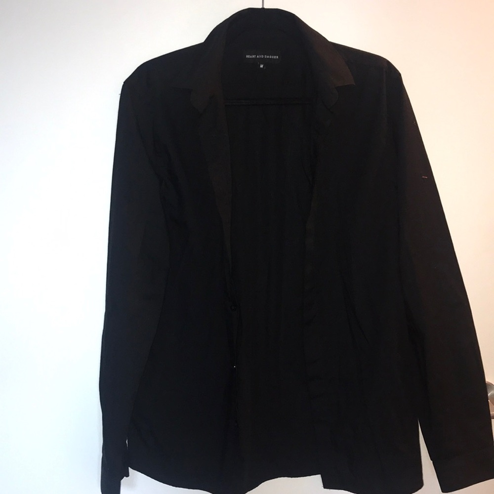 Heart and dagger black button down shirt